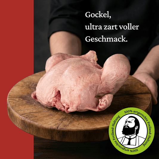 Gockel - Freiland Bio Metzger Jäger und Sammler - Freiland Bio Fleisch - Artgerechte Haltung