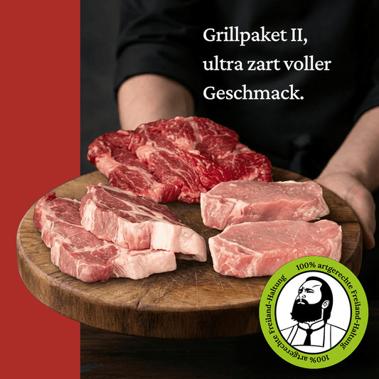 Grillpaket II (4 Pers.) - Freiland Bio Metzger Jäger und Sammler - Freiland Bio Fleisch - Artgerechte Haltung