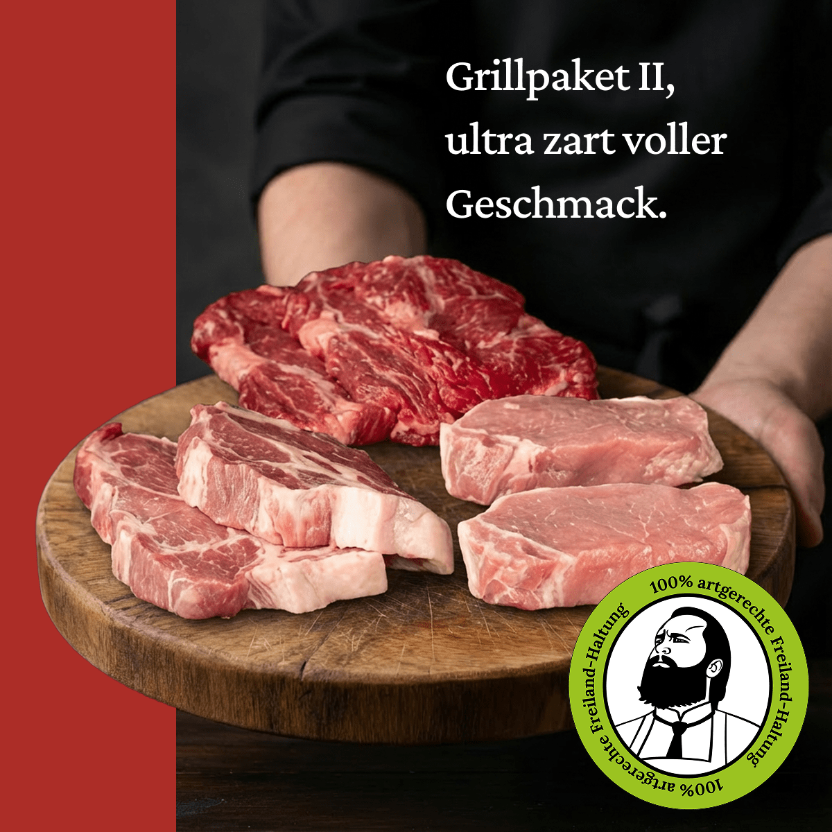 Grillpaket II (4 Pers.) - Freiland Bio Metzger Jäger und Sammler - Freiland Bio Fleisch - Artgerechte Haltung