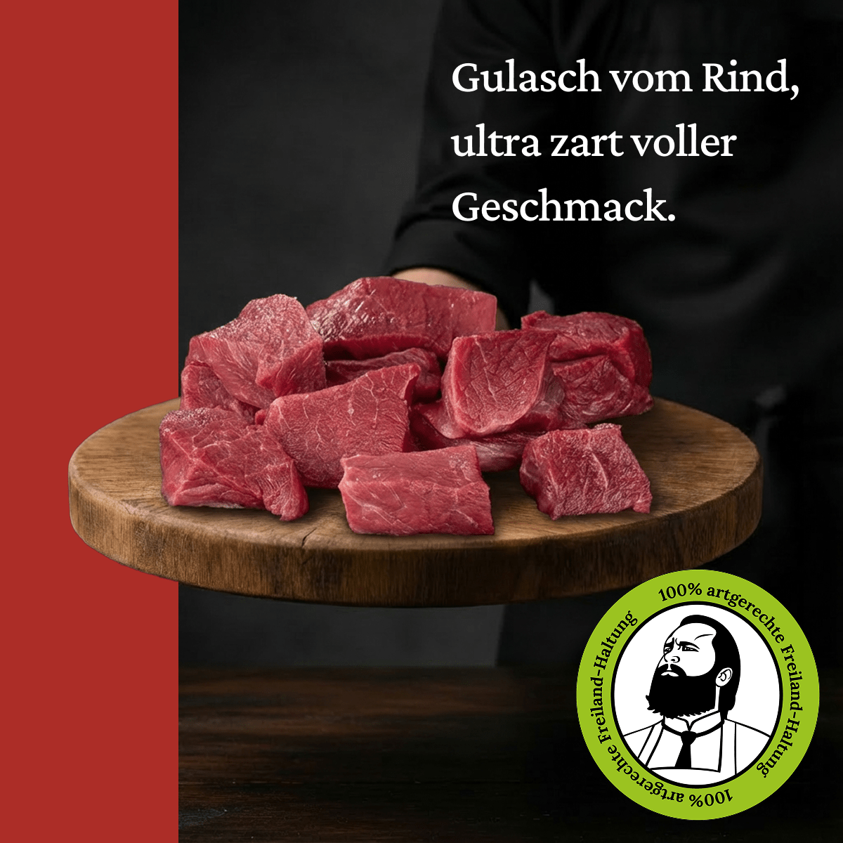 Gulasch vom Rind - Freiland Bio Metzger Jäger und Sammler - Freiland Bio Fleisch - Artgerechte Haltung