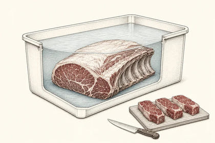 Illustration: Ribeye-Reifung in Mineralwasser