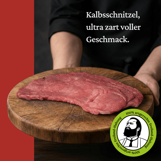 Kalbsschnitzel - Freiland Bio Metzger Jäger und Sammler - Freiland Bio Fleisch - Artgerechte Haltung