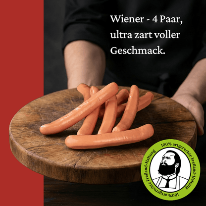 Wiener - 4 Paar - Freiland Bio Metzger Jäger und Sammler - Freiland Bio Fleisch - Artgerechte Haltung