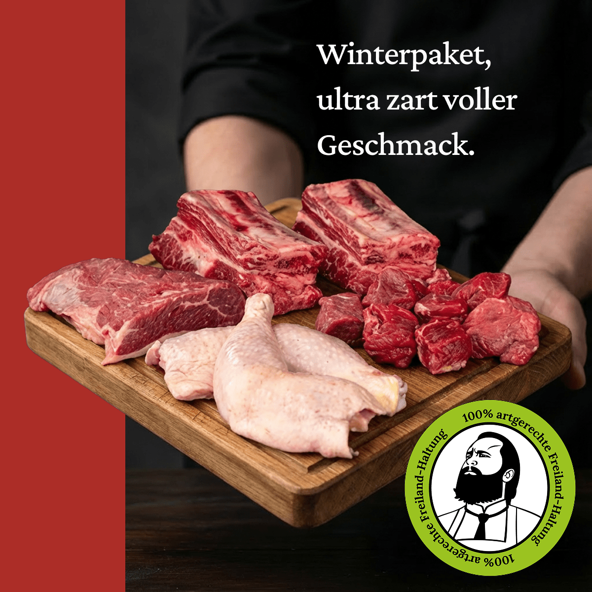 Winterpaket (5 - 6 Pers.) - Freiland Bio Metzger Jäger und Sammler - Freiland Bio Fleisch - Artgerechte Haltung