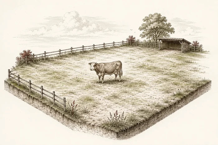 Illustration: Freilandhaltung mit Platz im Freien und Unterstand